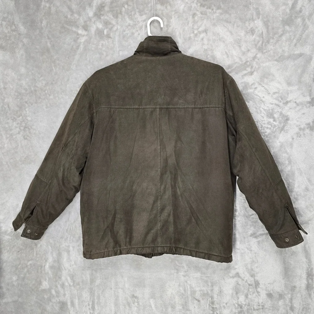 St Johns Bay Mens L Brown Suede Polyester Bomber Jacket Full Zip Casual Workwear